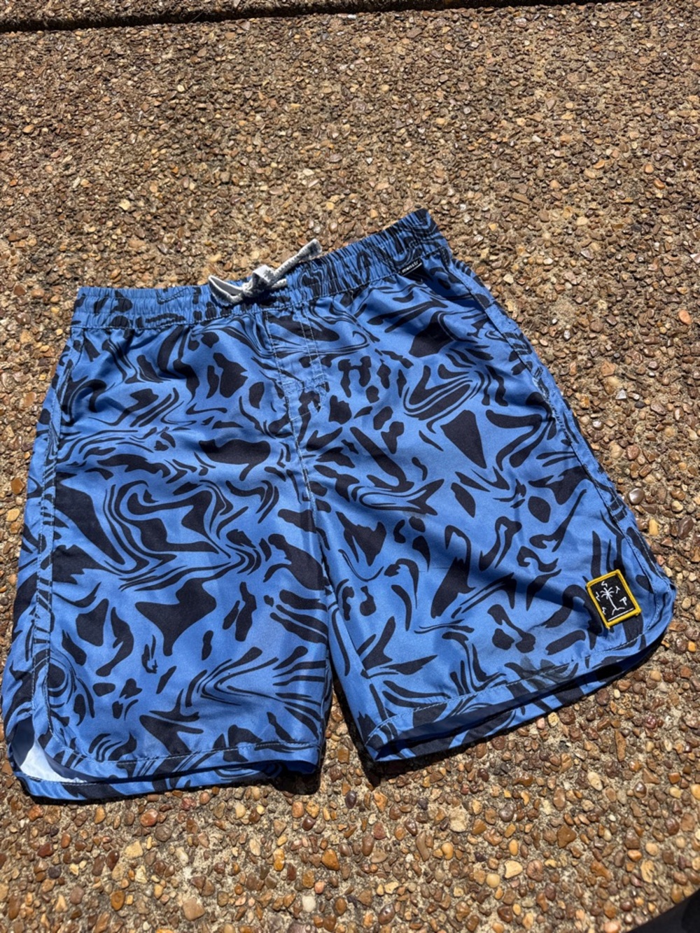 Boy's Munster Blue Black Patterned Swim Shorts - Size 12
